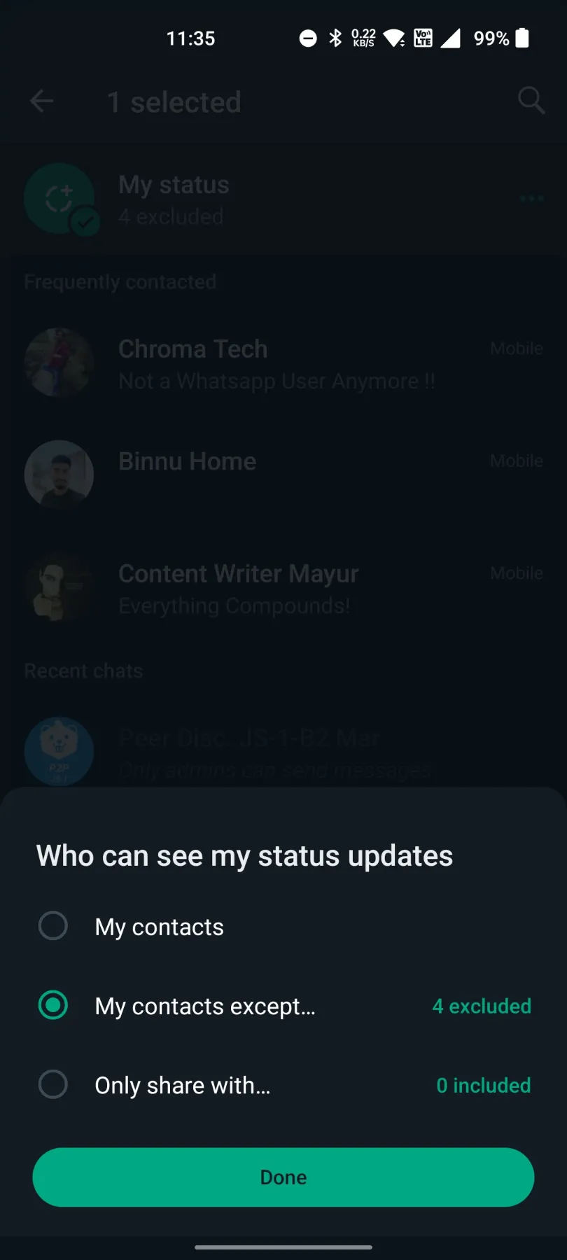 Manage Status Contacts Particularly on WhatsApp